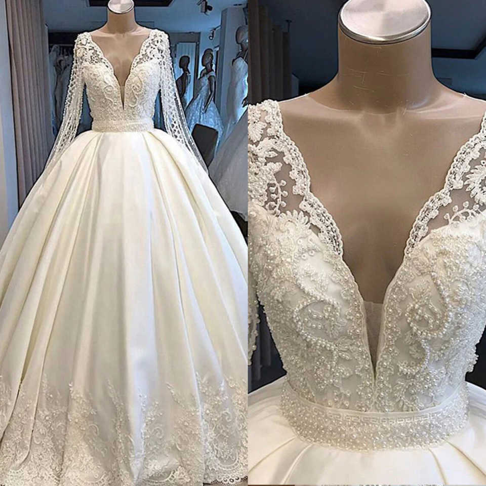 Exquisite Wedding Dresses O-Neck Long Sleeve Lace Applique Beading Ball Gown Bridal Dress Vestido De Novia Customised