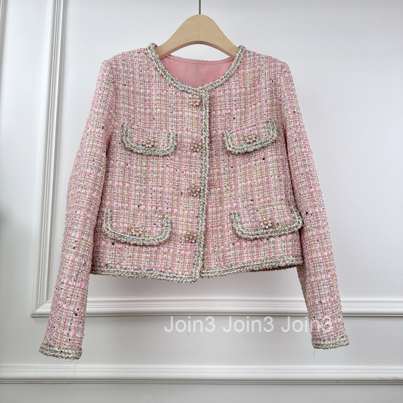 2025 Spring and Autumn New French Style Fashion Plaid Heavy Craft White-Enhancing Long Sleeve Short Coat Womens Top