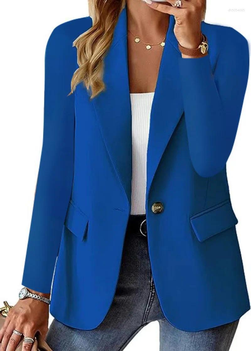 Women's Suits & Blazers Open Front Blazer Jacket Elegant Solid Color Long Sleeve One Button Work Office Slim Fit Fall Outerwear with Pockets