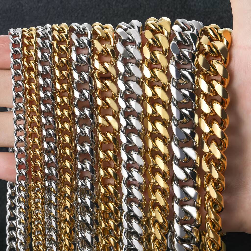 Shangjie OEM 2022 High Quality Hip Hop Cuban Chain 18K Gold Plated Stainless Steel Necklace