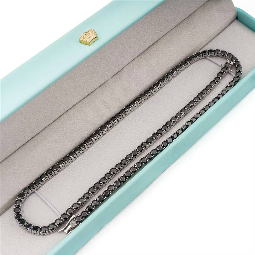 Hiphop Jewelry Silver Necklace 925 Silver Black VVS Moissanite Diamond Pass Diamond Tester Tennis Chain