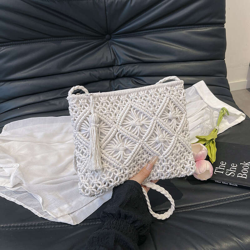 Korean Designer Hollow Woven Cotton Small for Women 2025 New Vacation Shoulder Crossbody Bag