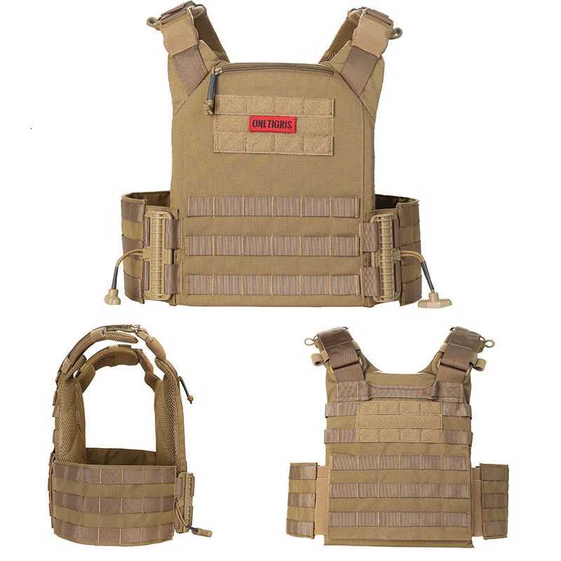 ONETIGRIS FYR Tactical Vest Quick Release Vest Adult Adjustable MOLLE Vest with 32-45 inch Removable Cummerbund-Brown Z250728