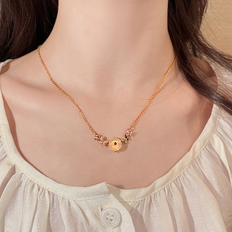 Gold Micro Inlaid Butterfly Peace Buckle Pendant Necklace for Women, Light Niche Collarbone High-end Neck Chain, 2025 New Model Jewelry for Women