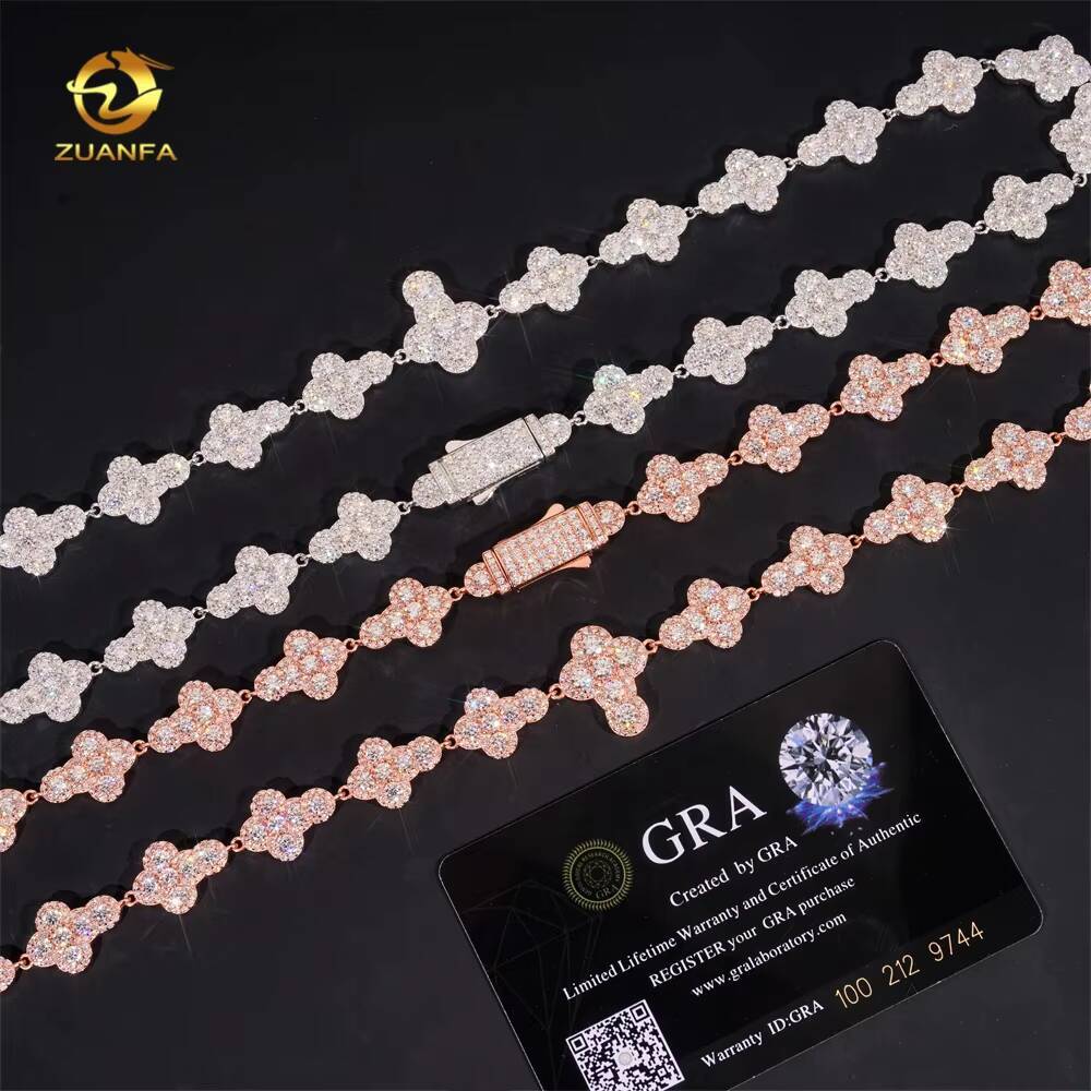 Fashion Jewelry Iced Out Cross 925 Silver 13mm Rose Gold Hip Hop Cuban Link Chain Necklace