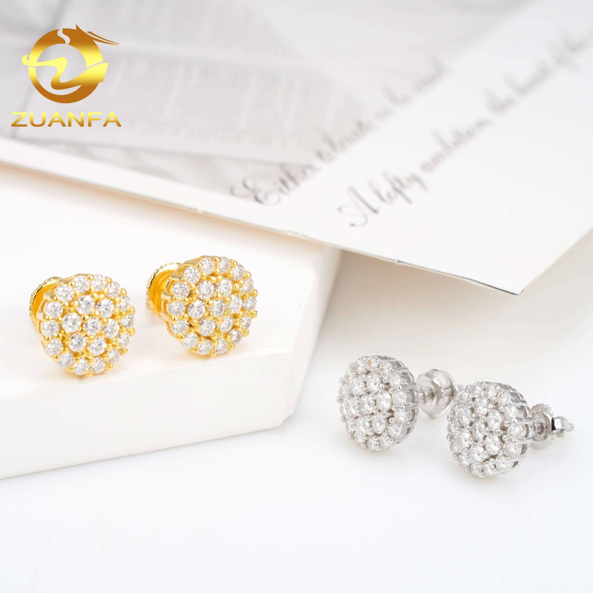 Wholesale Price 10.5mm Fashion Screw Back 925 Silver Ear Studs Iced Out Hip Hop Jewelry VVS Moissanite Men Stud Earrings