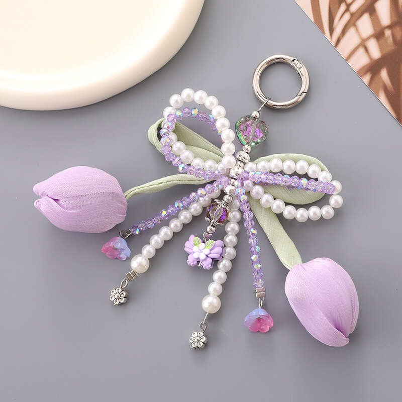 Hot Selling Miu Series Tulip Pearl Bowknot Bag Pendant Fresh Flower Phone Keychain Decoration for Women