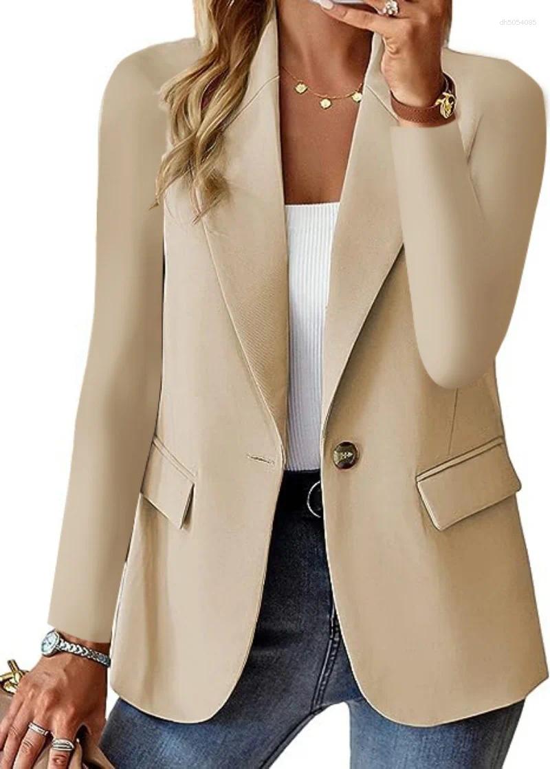 Women's Suits & Blazers Open Front Blazer Jacket Elegant Solid Color Long Sleeve One Button Work Office Slim Fit Fall Outerwear with Pockets