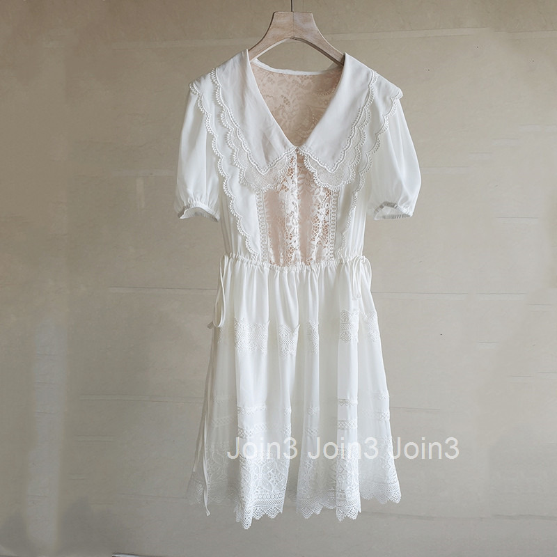 French Style Elegant Heavy Craft Mid-Length Dress Summer New Fashion Slim Fit Doll Collar Hollow Short Sleeve Dress Nanyou