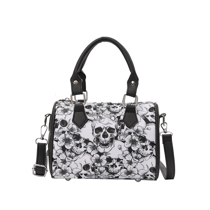 Free shipping designer European and American Style Skull Print Pillow Bag 2025 New Fashion Color Block Texture Handbag Large Capacity Shoulder Bag Wom