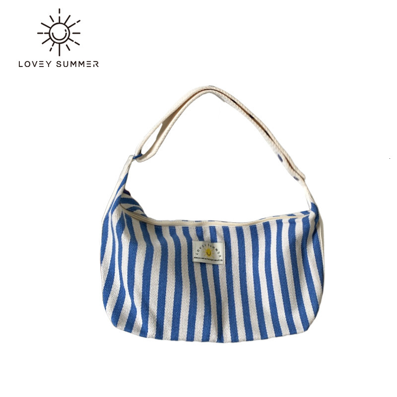 2025 designer's new Korean striped single shoulder women's crossbody bag, armpit handbag, commuting canvas bag