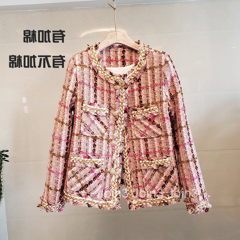 Winter New Small Fragrance Style Round Neck Color-Block Gold Trim Single-Breasted Warm Short Coat for Women Long Sleeve Tweed Coat