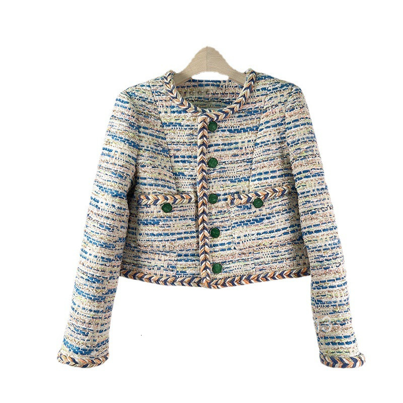 Fashion Colorful Woven French Style Short Coat for Women Thick Tweed New Autumn Winter Trendy Book