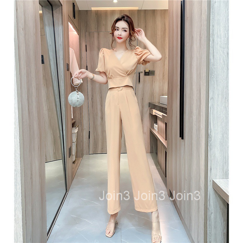 Summer Fashion Elegant Internet Celebrity V-Neck Short Sleeve Top + Slimming Long Pants Set Women Two-Piece Set