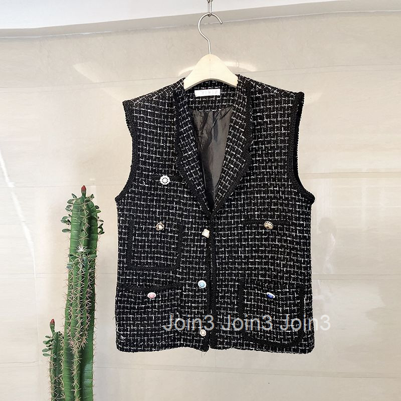 Autumn Summer New Style Socialite Elegant Small Fragrance Button Decoration Sleeveless Slimming Feminine Vest