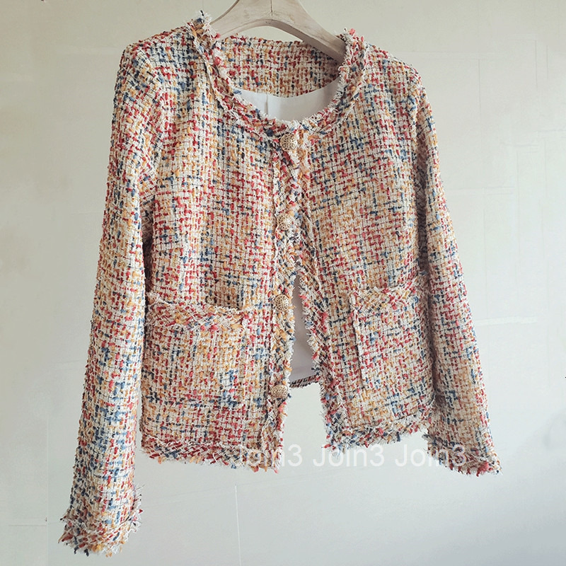 Autumn New Style Elegant Tweed French Chic Short Coat for Women Trendy with Tassel Pockets