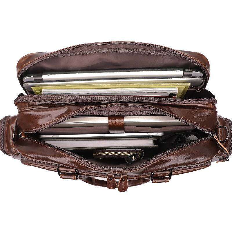 OLOEY Nesitu Vintage Big Large Capacity 100% Guarantee Genuine Leather Men Messenger Bags Briefcase 15.6'' Laptop Portfolio M7150
