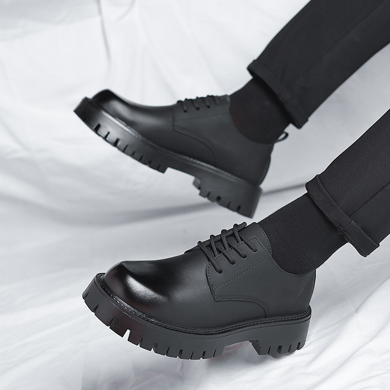 Casual Leather Lace-up Chunky Korean Fashion Thick-soled Men's Business Shoes 4135-R