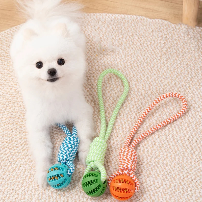 Dog Ball Toy with Rope Interactive Leaking Balls for Small Medium Dogs ChewResistant Pet Tooth Cleaning 250729