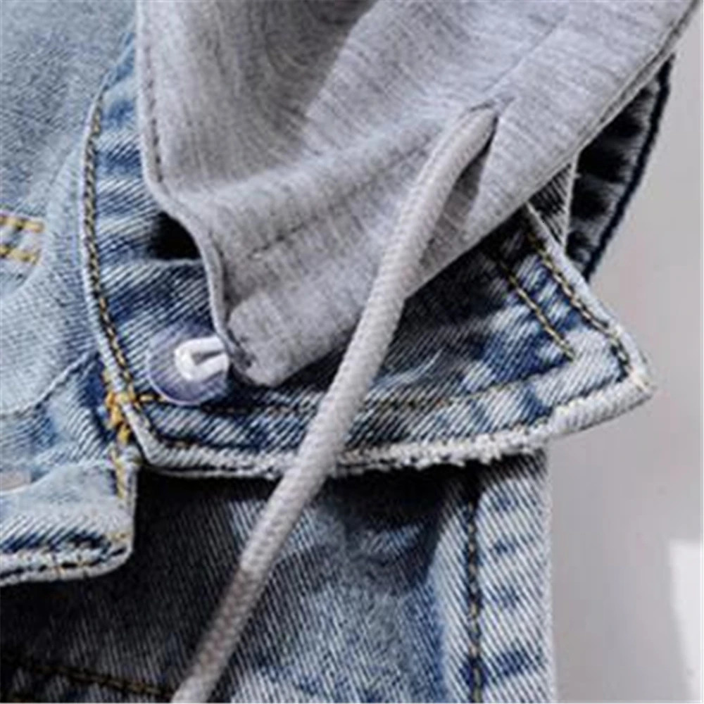Short Denim Hoodies Women Removable Hooded Coat Spring Side Pockets Sleeveless Jeans Jackets Female Tops Sweaters Fall 250729