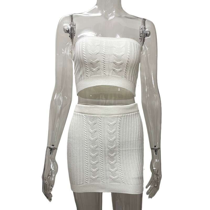 Spring New Fashion Women's Sleeveless Tube Top And Solid Color Bodycon Skirt Set B5