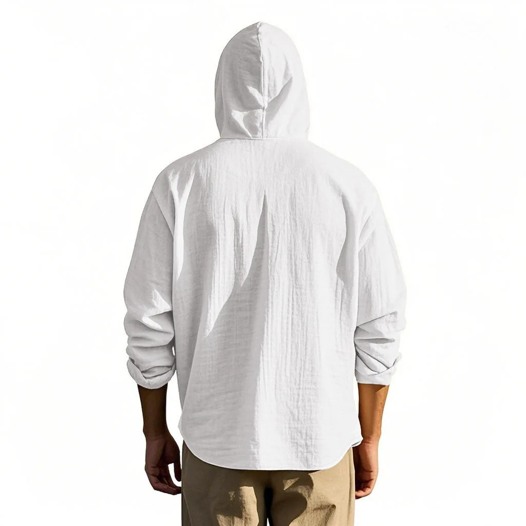 Mens Shirts Cotton and Linen Long Sleeved Hoodie Sports Leisure Loose Selling Clothing Spring Autumn Season 250729