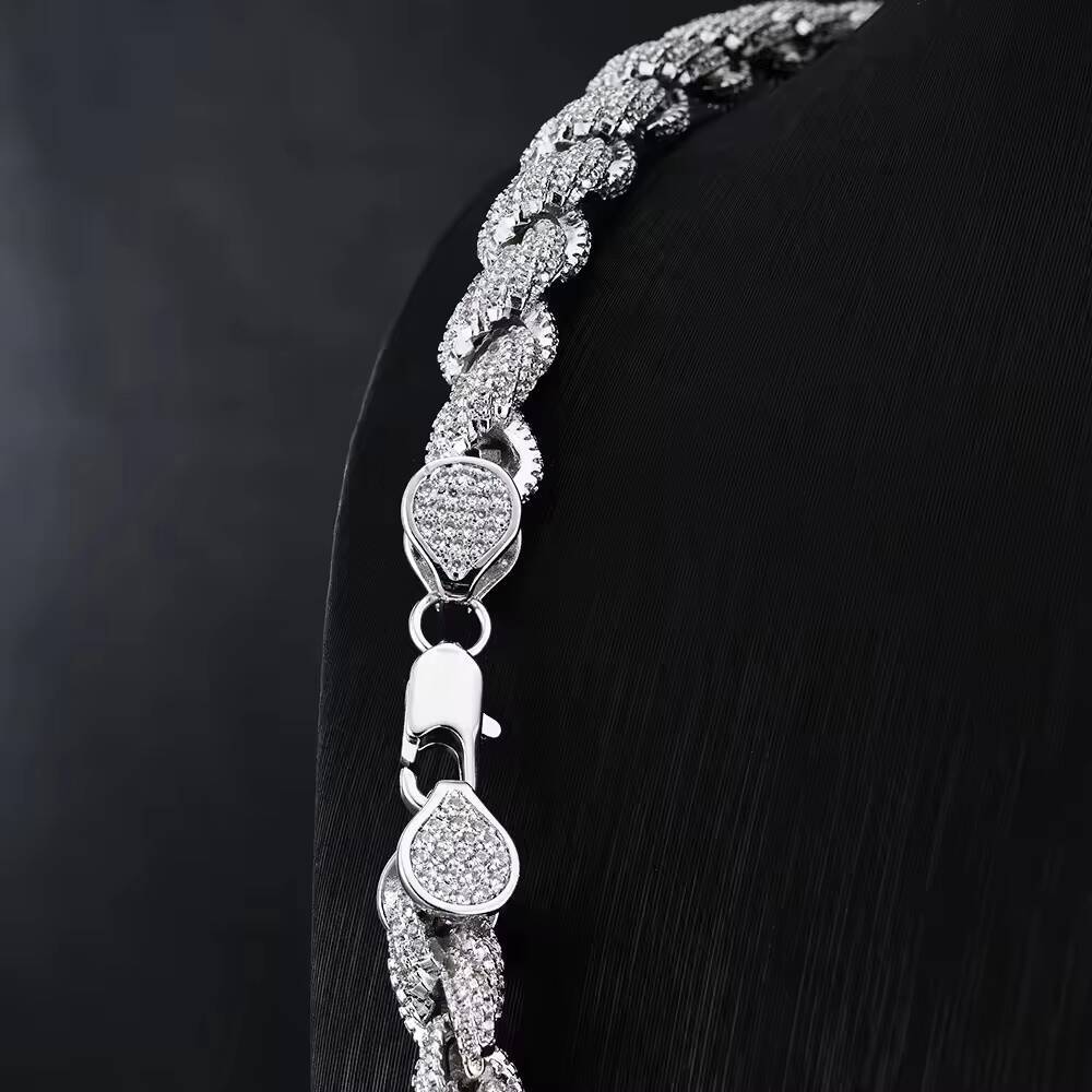 Gra Certificate Factory Price Custom Rapper Big 8mm 925 Sterling Silver Full Iced Out Moissanite Twist Rope Chain for Men
