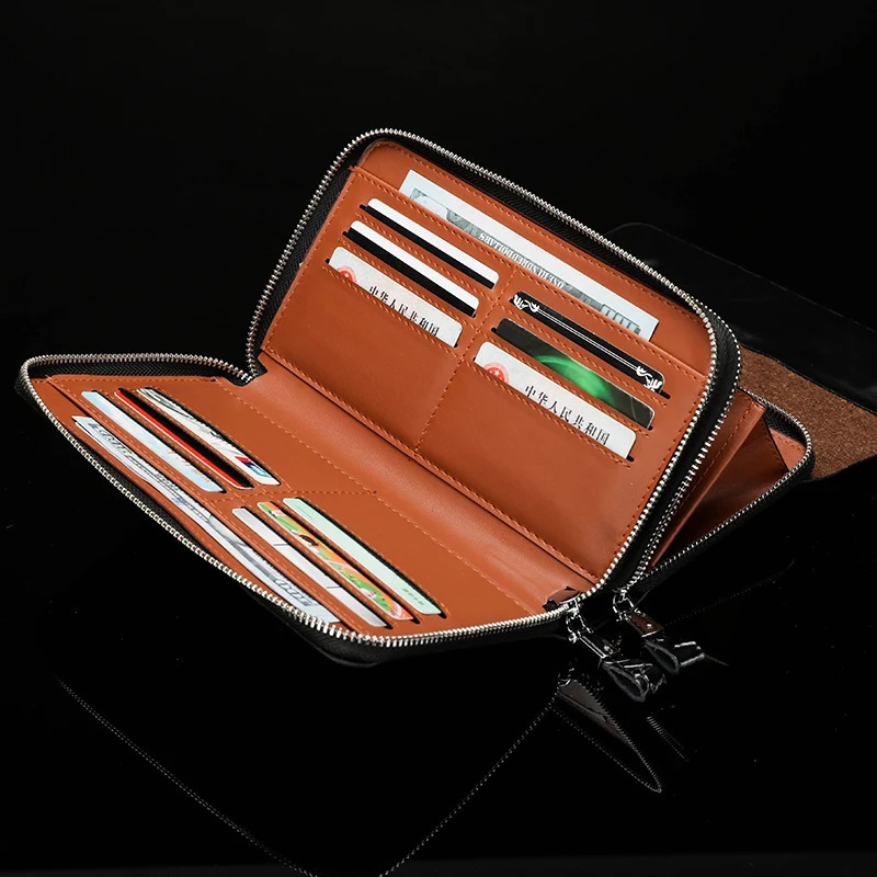 High quality skin leather double zipper mens handbags wallet card bag clutch sacoches hommes bolsos para hombre 250723