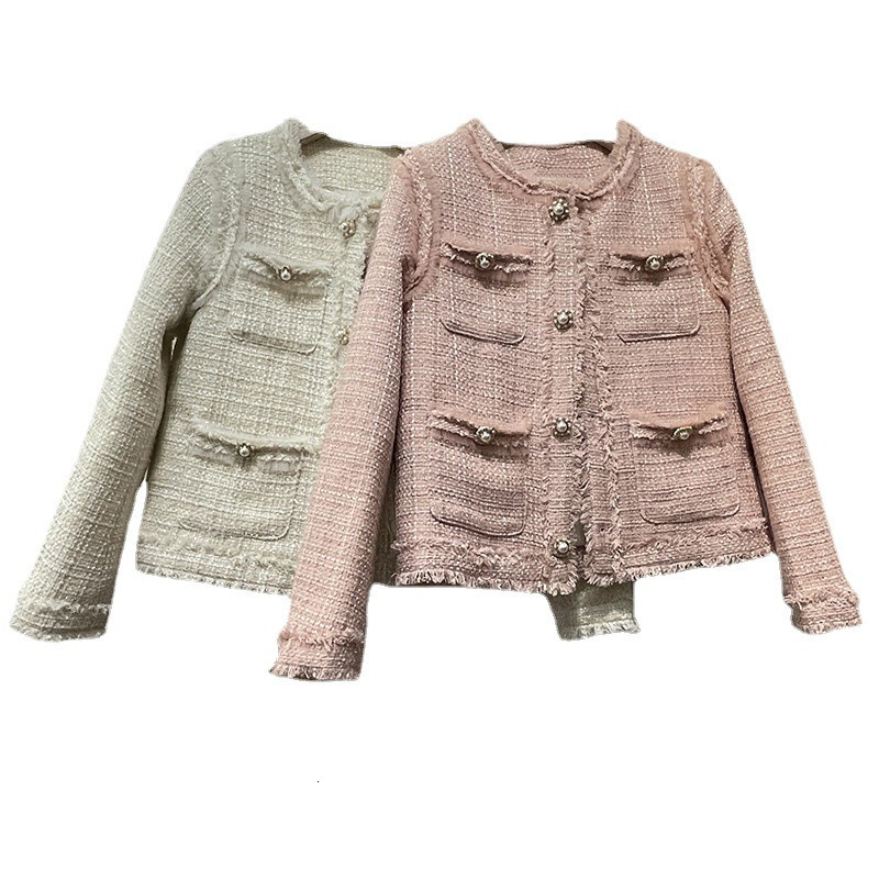 French Style Thick Woolen Tweed Small Fragrance Down Jacket for Women Thickened Winter New Fashion Tassel Stylish Youthful