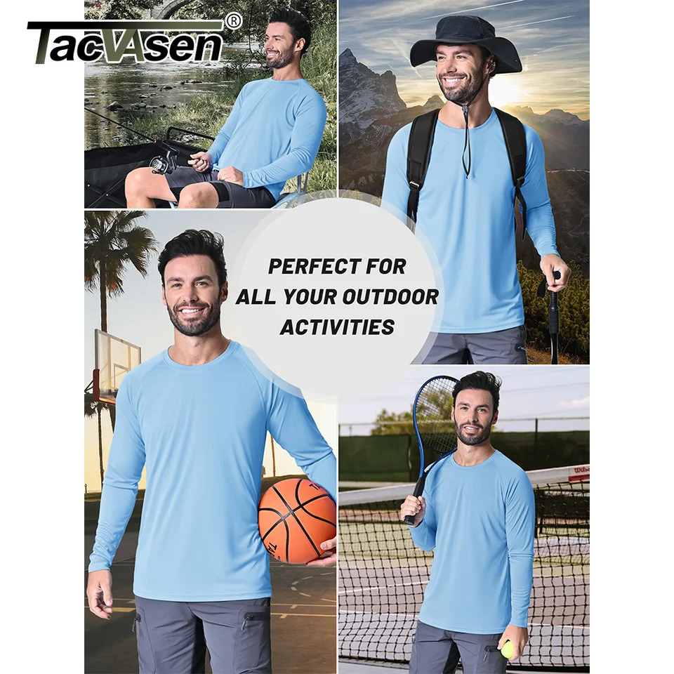 TVASEN Mens Sun Protection Tshirts Summer UPF 50 Long Sleeve Performance Chuitz Dry Breathable Hiking Fish UVProve 250729