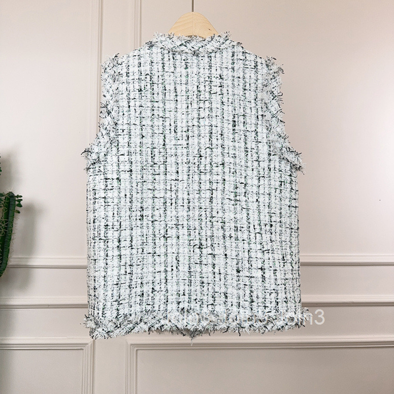 Summer Autumn New Fashion Small Fragrance Style Plaid Tweed Hip-Covering Vest Women Slimming Jacket Womens Top