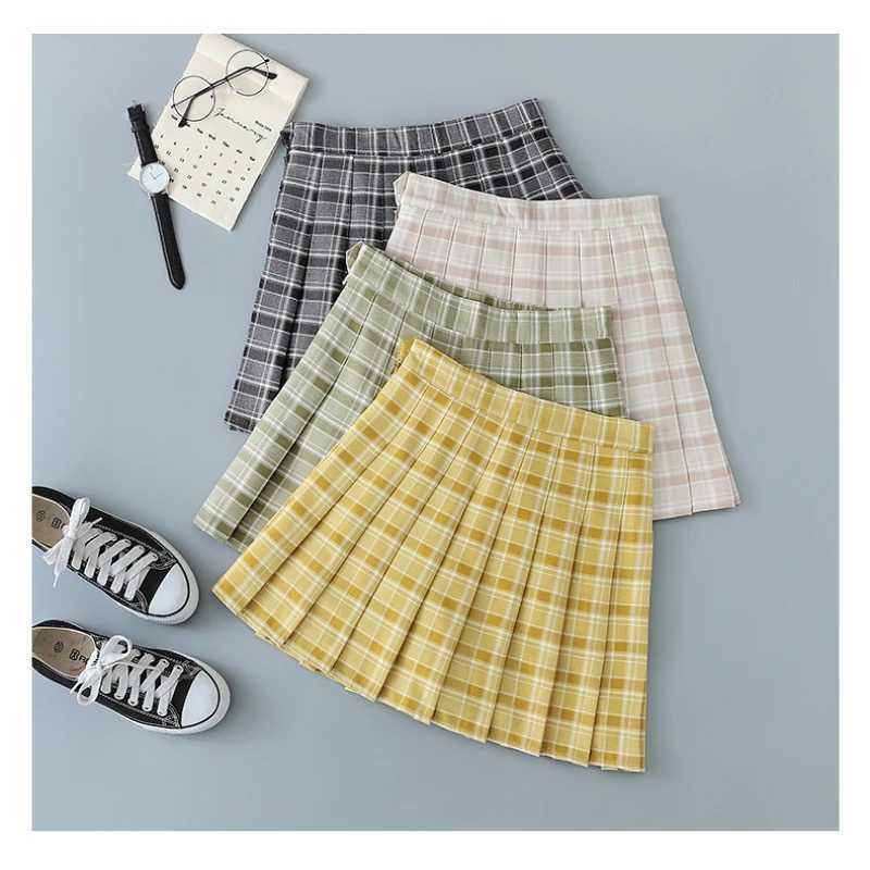 2023 Womens Summer Clothing Pleated Skirt Plaid High Waisted A Line Skirts Korean Preppy Style Mini Short Skirts For Girls R250728