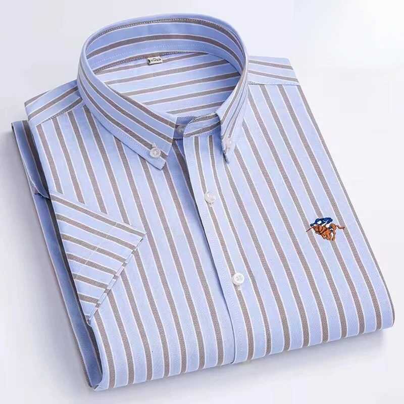 100% Cotton Short Sleeve Shirts for Men Slim Fit Formal Shirt Office Designer Tops Thin Summer Embroidery Tops y250728