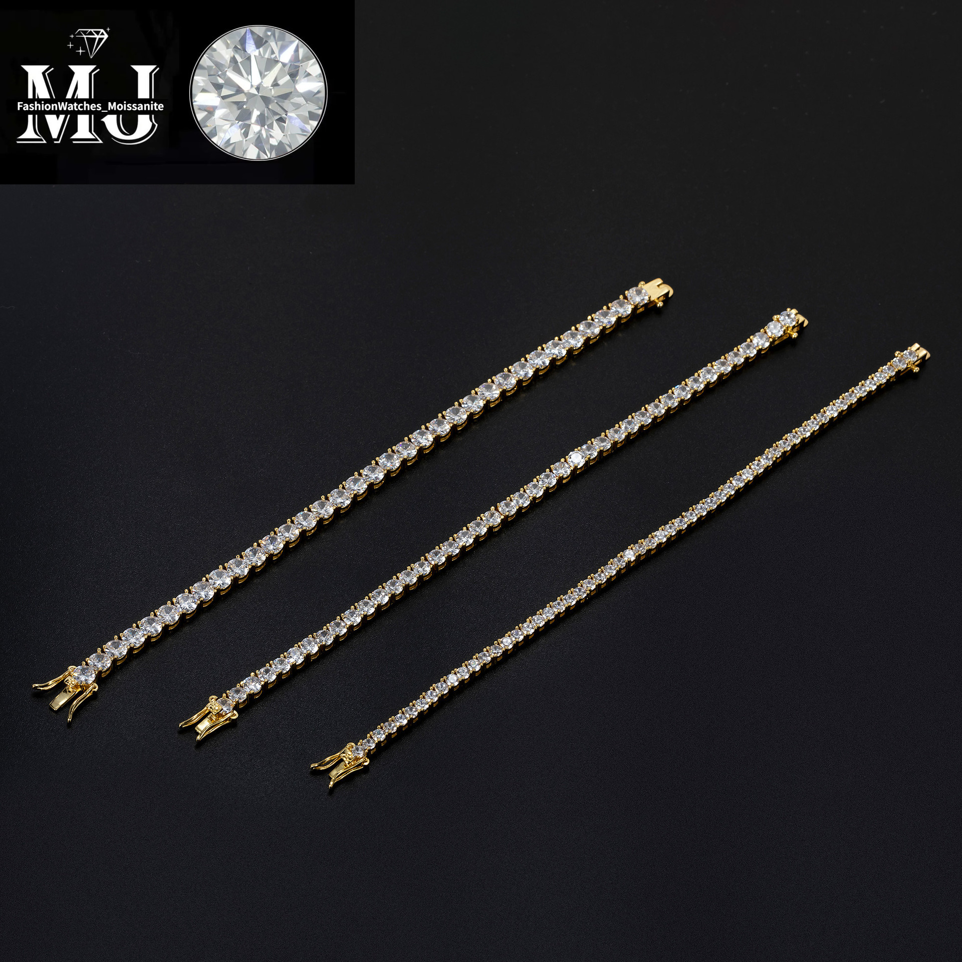 Hip-Hop Fashion Single Row Tennis Chain Bracelet Trendy Brand Men's Copper Inlaid Zircon