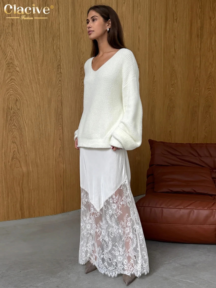 Clacive Fashion Loose Black Satin Patchwork Women Skirt Casual High Waist Ankle Length Skirts Elegant Classic Female Clothing 250729