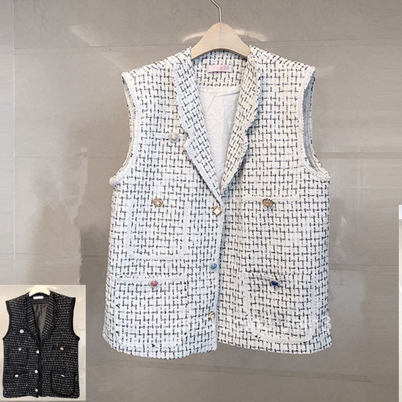 Autumn Summer New Style Socialite Elegant Small Fragrance Button Decoration Sleeveless Slimming Feminine Vest