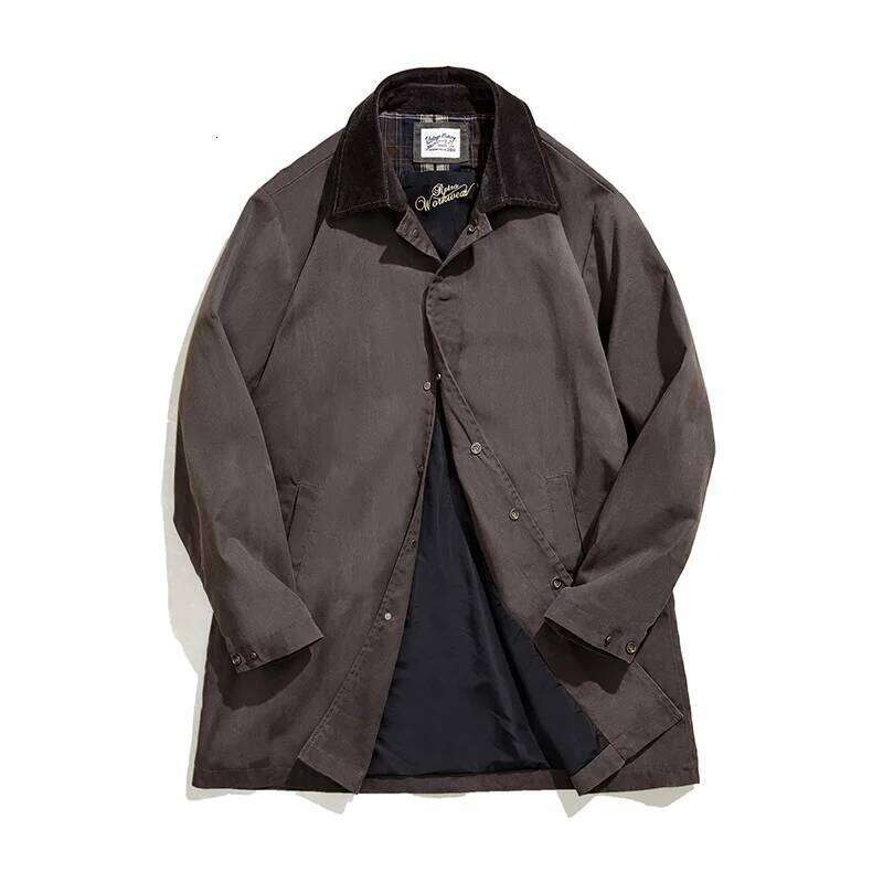 Designer Clothing 2025 Maden Men's Vintage Waxed Windbreaker Corduroy Turn-Down Collar Mid-Length Overcoat Windproof Loose Jacket