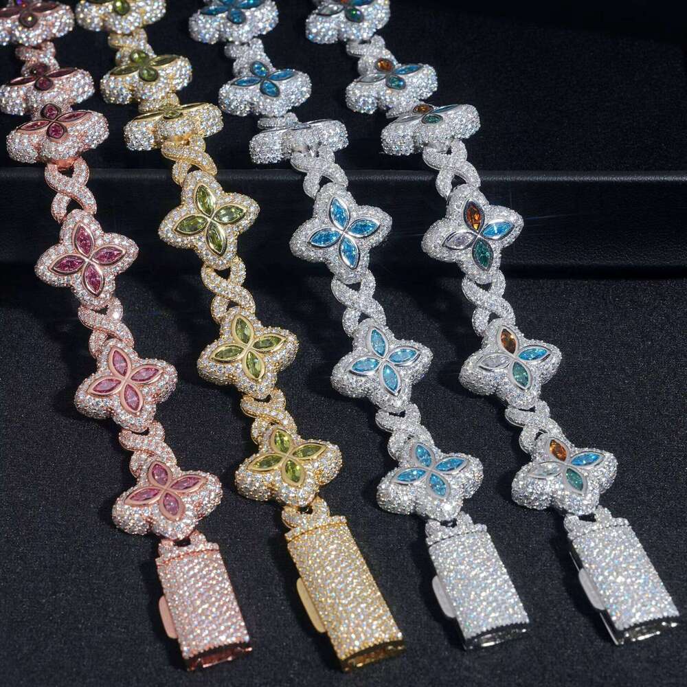 Men's Bracelets 2024 Colorful Moissanite Cuban Link White Gold Plated High Quality Hip Hop Bracelet