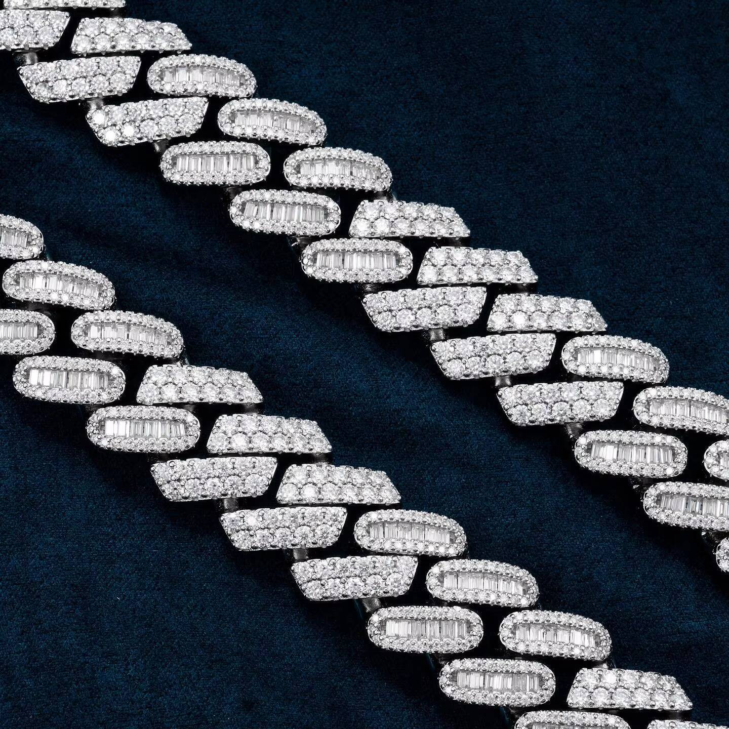 20mm Cuban Chain in High Quality 925 Sterling Silver Custom Made Mens Body Jewelry with Moissanite Diamonds Wholesale Price