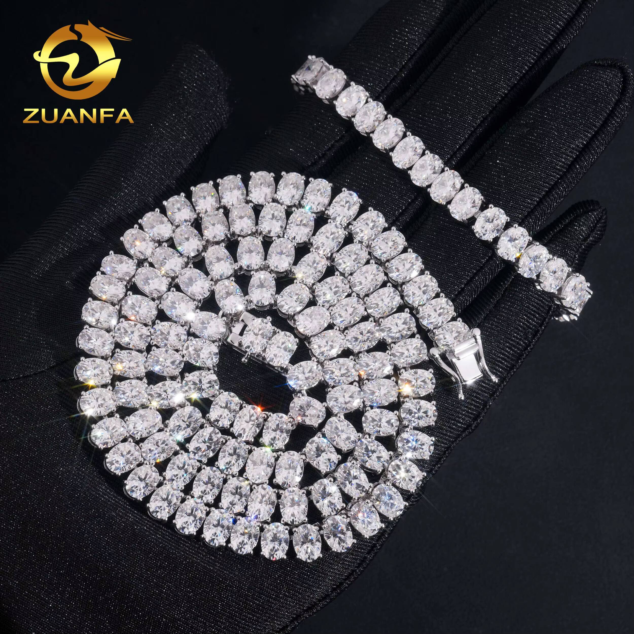 5X7mm Moissanite Pass Diamond Tester GRA Certificated Diamonds 925 Silver Gold Plated Oval Cut Moissanite Cuban Link Chain