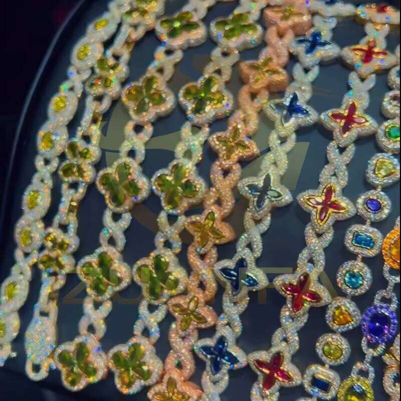 Colorful Chalcedony Pure Sier Gold Plated Hiphop Men's Multicolor Bracelet Gift