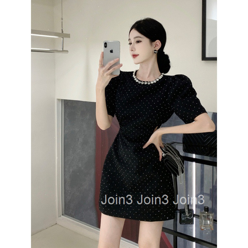Summer New Style Socialite Heavy Craft High-end Feel Brick Texture Bubble Bodycon Short Dress Slim Fit Short Sleeve Dress
