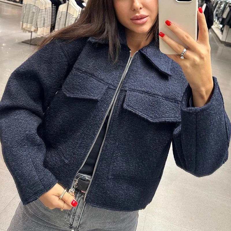 TRAF Womens Winter Tweed Jacket Women Coat Autumn Suede Demiseason Fleece Jackets for Zipper in Coats Outerwear 250729