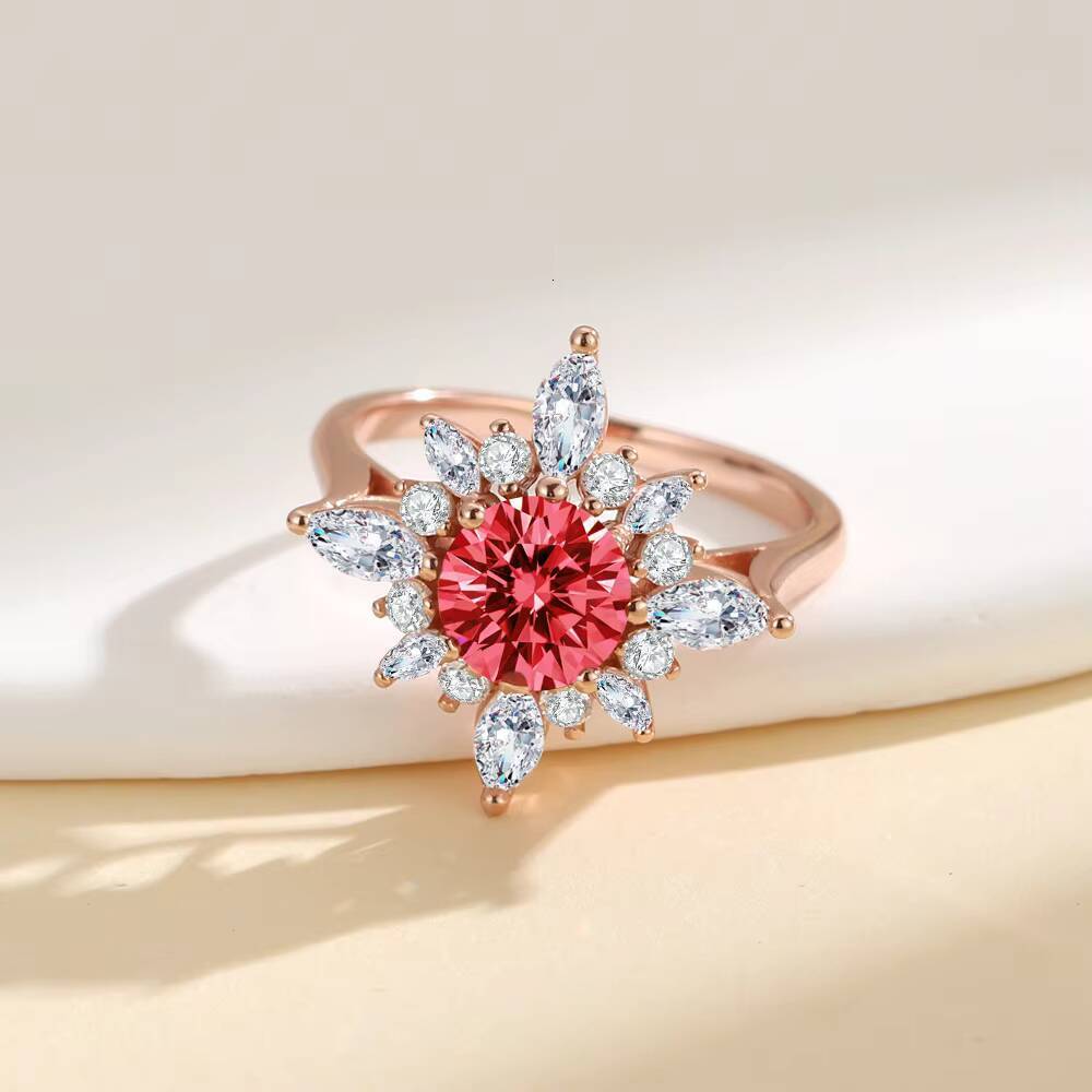 Hot Sale Sun Flower VVS1 1Carat Moissanite Diamond Ring 18K Rose Gold Plate S925 Sterling Silver for Women Wedding Jewelry