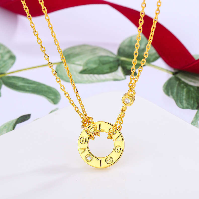 2023 New Gold-Plated Necklace, Light Niche Rose Gold Small and Large Pendant Collarbone Chain for Women
