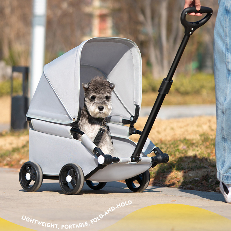 4-Wheel Dog Cart with Folding Sunshade Foldable Pet Cart, Suitable for Outdoor Travel, Shopping and Walking, Suitable for Small Dogs and Cats