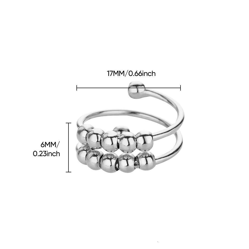 Stainless Steel Gold Multi-layer Adjustable Open Decompression Bead Anxiety Ring