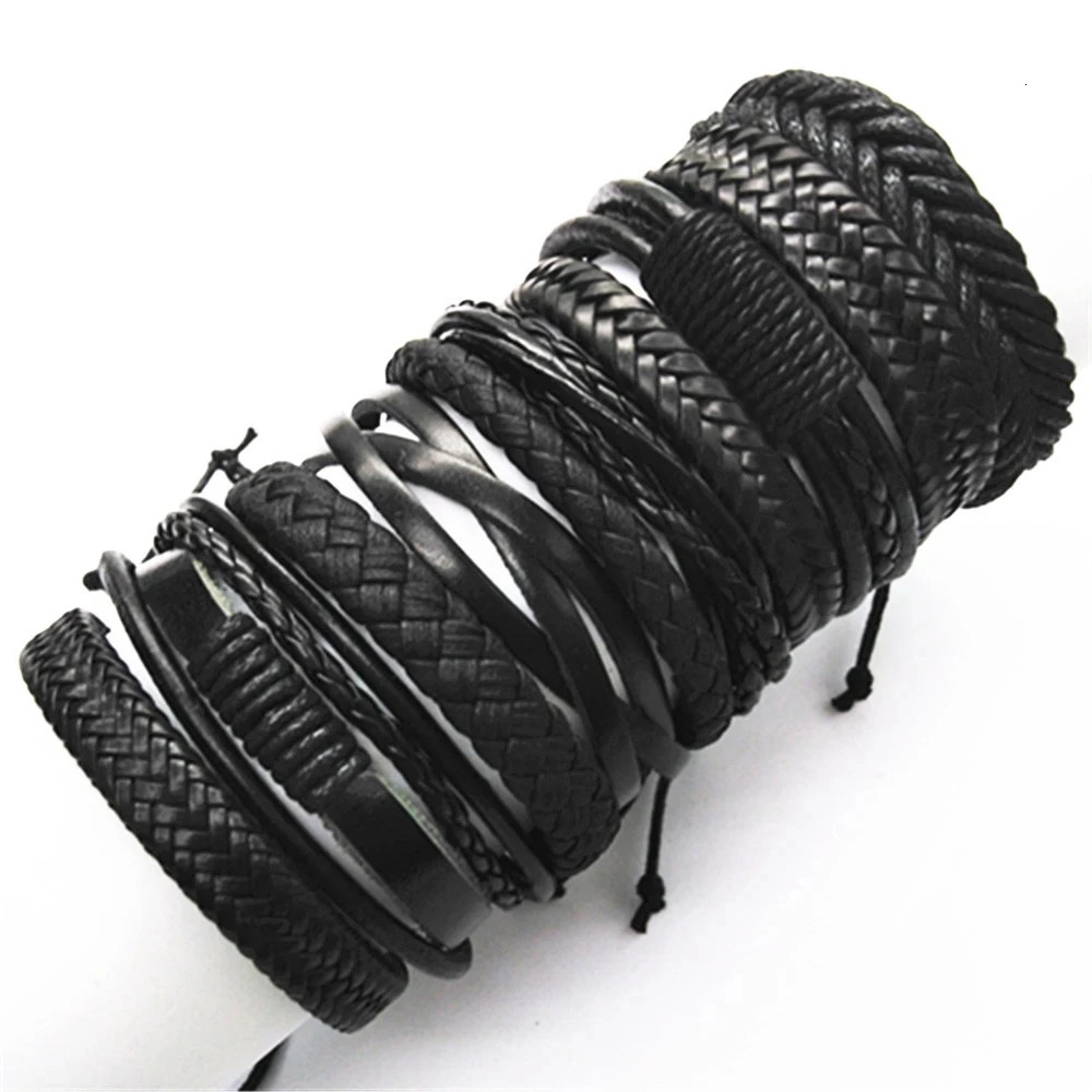 10 Pcsset Black Wrap Woven Fashion Handmade Men Bracelets Male Women Leather Bangle Wholesale Jewelry Gift 250715