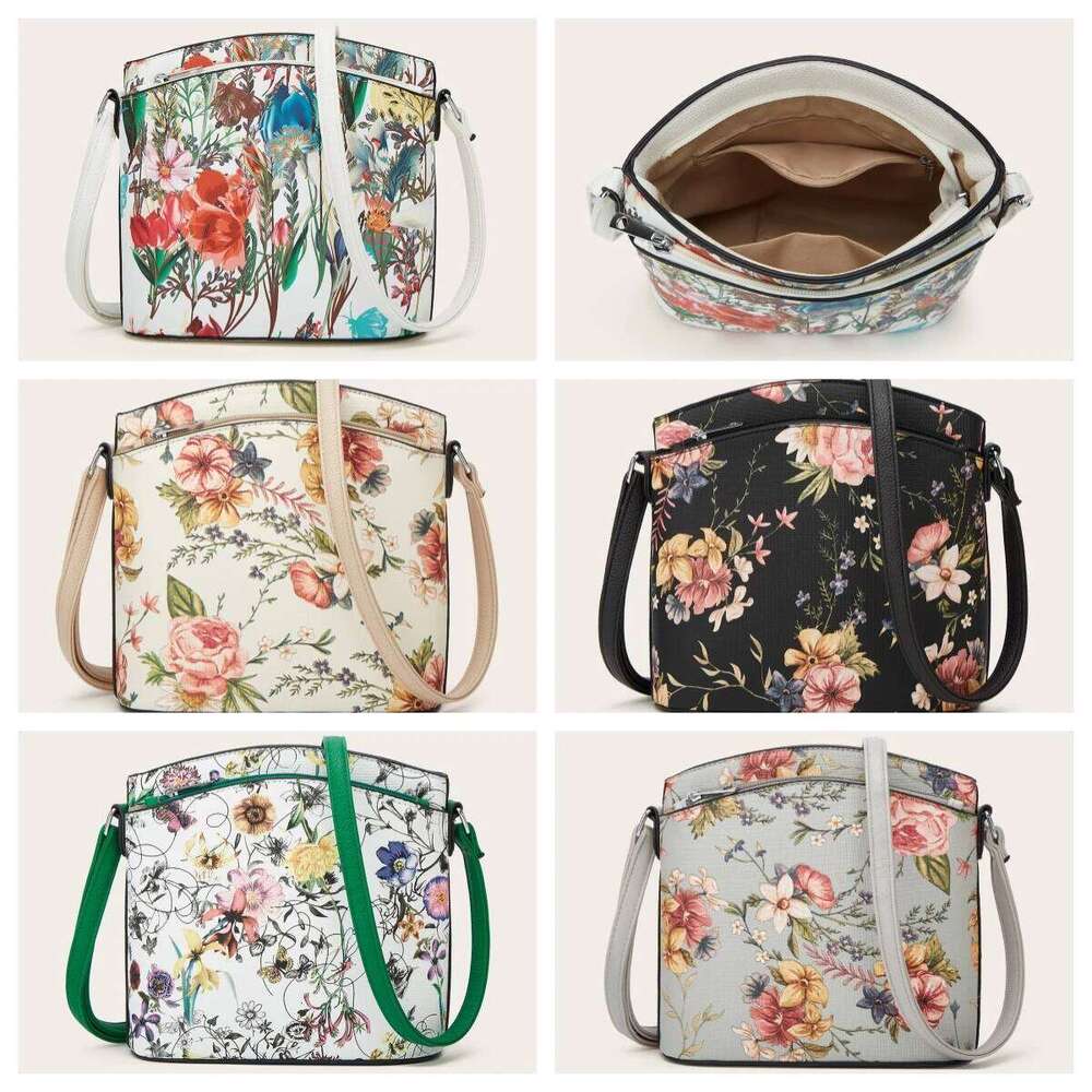 Women's Bags Designer Women's Bags Designer Versatile Floral PU Leather Crossbody - Chic Zippered Bucket With Poly Lining Women, Shoulder Ba