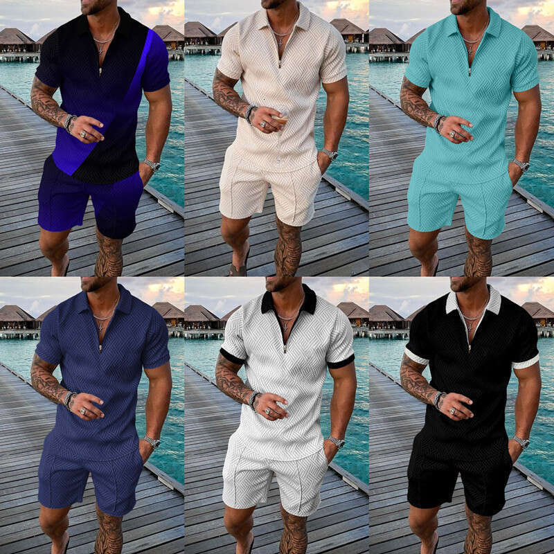 2025 Summer Cross-Border Hot-Selling European American Style Short-Sleeve and Shorts Two-Piece Sports Casual Men's Set